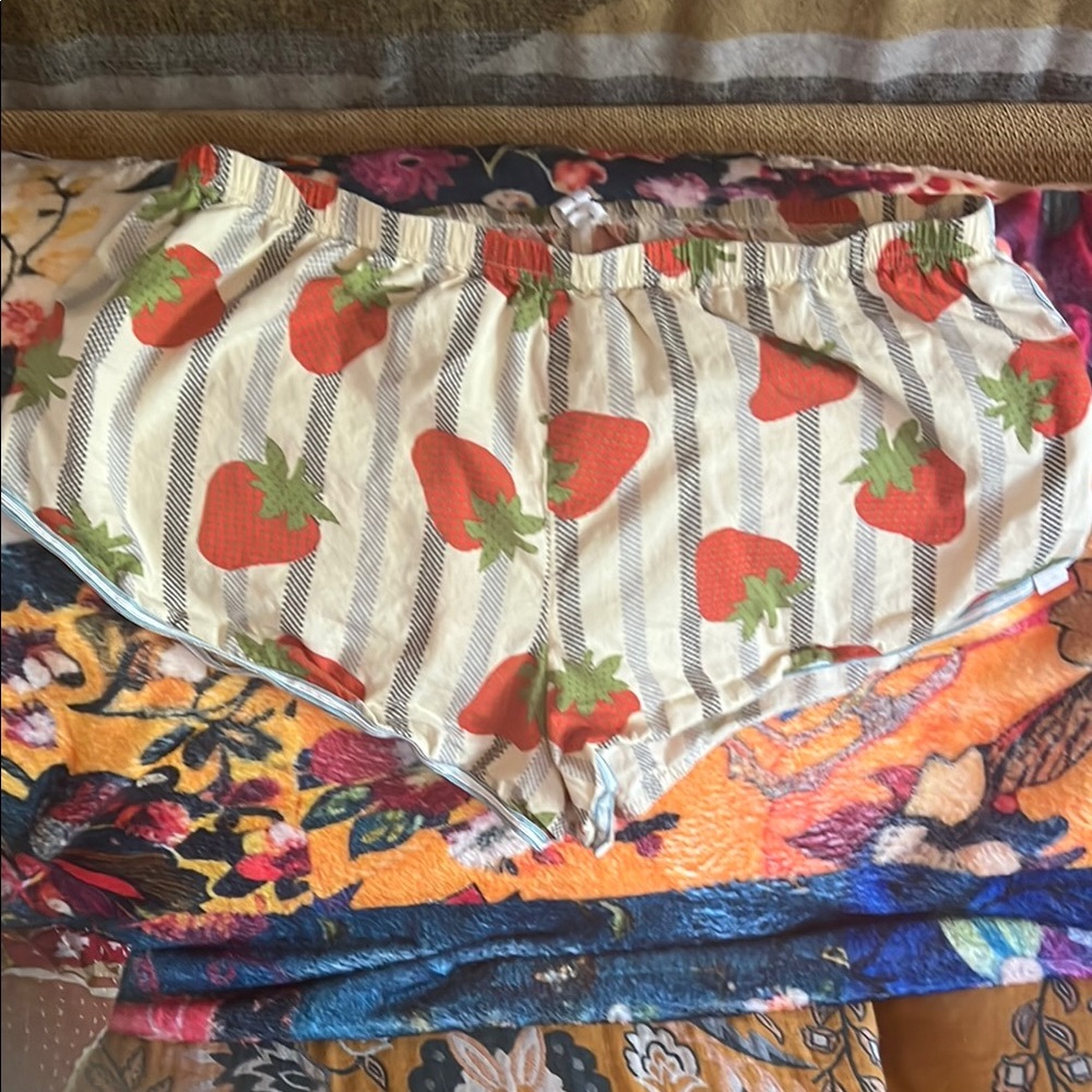 Out from under Striped Shorts with Strawberry Print